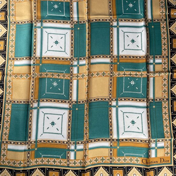 Vintage Christian Dior Silk Scarf – Geometric Tile Print - Picture 2 of 15
